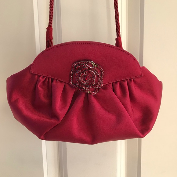 Stuart Weitzman Handbags - Stuart Weitzman red satin clutch purse rhinestone